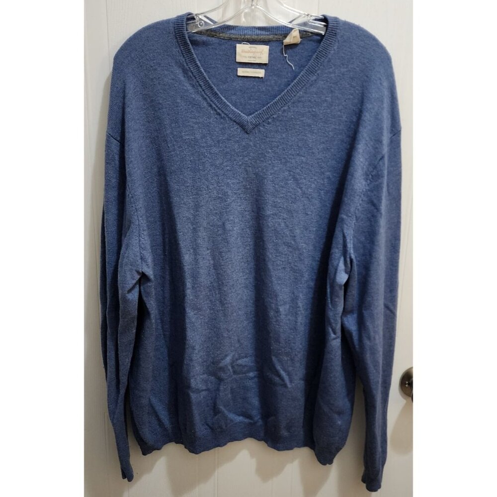 Weatherproof Vintage Mens Long Sleeve V Neck Sweater Merino Cashmere Blue Sz‎ XL